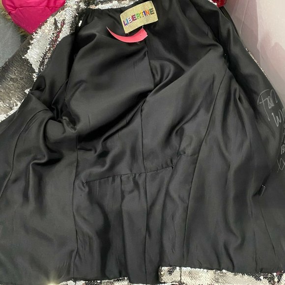 $3,850 LIBERTINE Silver Sequin 3/4 Sleeve Blazer Jacket M Medium - Picture 7 of 9